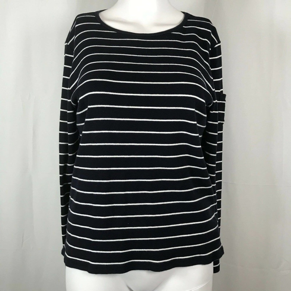 Lauren Ralph Lauren Shirt Womens PL Petite‎ Blue White Striped Long Sleeve Logo
